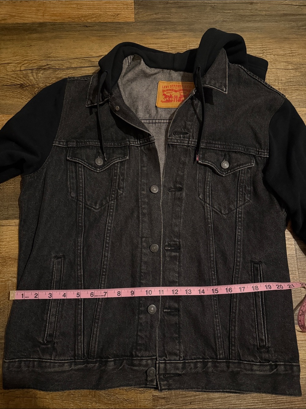 Levi's Black Hooded Denim Jacket with Black Sleeves - Picture 6 of 6